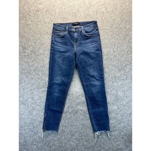 J Brand Jeans Women's 28‎ Skinny Medium Blue Raw Hem High Rise Stretch Denim